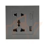 پریز هوشمند به همراه شارژر USB برند Evotech سری Piano خاکستری