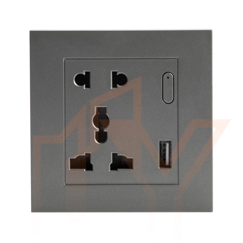 پریز هوشمند به همراه شارژر USB برند Evotech سری Piano خاکستری