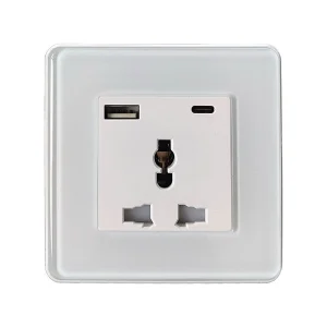 پریز یونیورسال USB و Type-C شیشه‌ای سفید