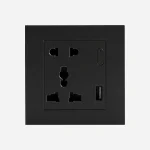 پریز یونیورسال با شارژر USB سری پیانو Evotech مشکی