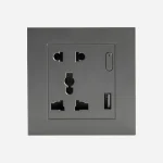 پریز یونیورسال با شارژر USB سری پیانو Evotech خاکستری
